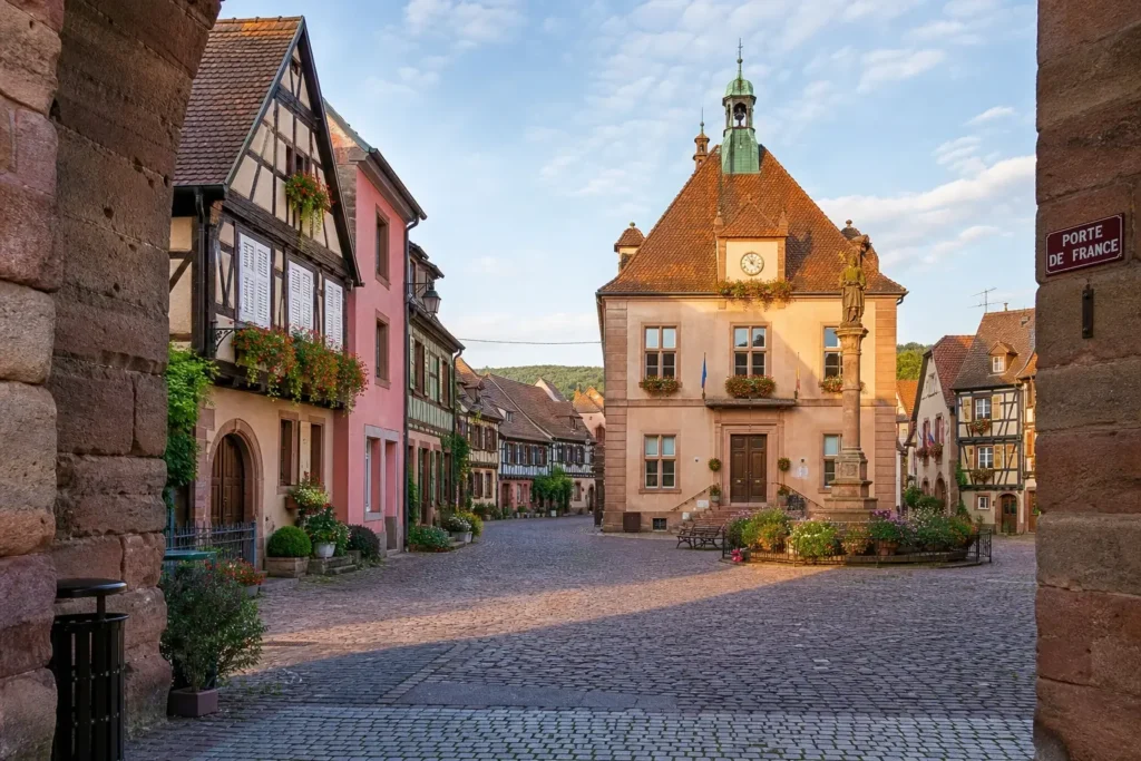 The historic centre of Turckheim, with half-timbered houses and the Porte de France in Alsace.
